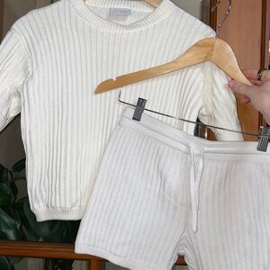 Cream shorts and sweater set